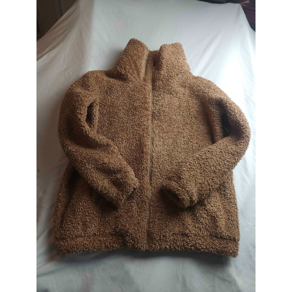 Dudley Stephens Fleece Jacket Womens Large Brown Teddy Sherpa Full Zip Mock Neck - Picture 2 of 8